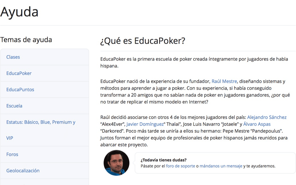A frequently asked question in the Help section in EducaPoker