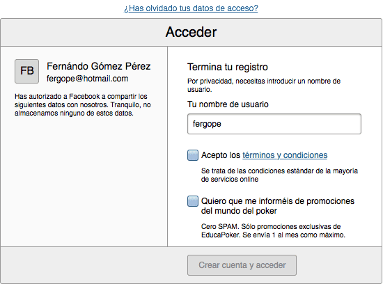 Wireframe of a user access form